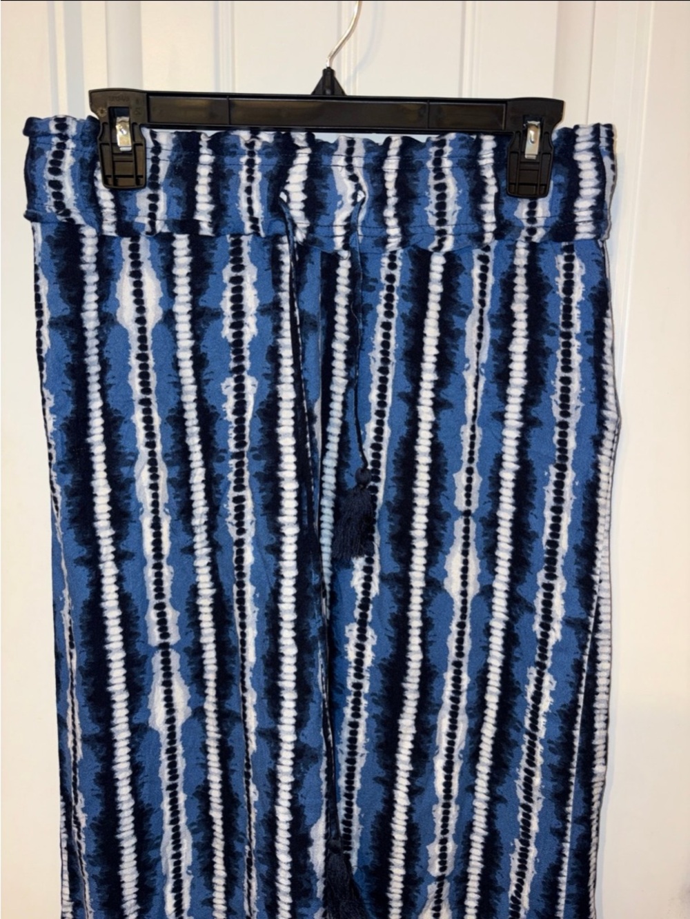 Cupio Blue and White Wide Leg Pants - Tie-Dye Stripe